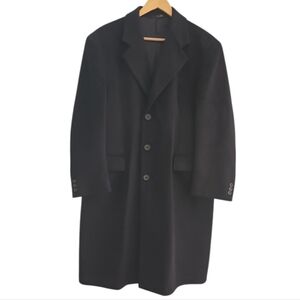 John Weitz Black Wool Overcoat Mens Classic Sz 44R Long Dress Coat Minimalist
